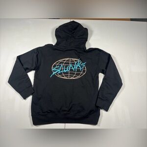 Slunks Hoodie Black Pullover Sweatshirt Globe Graphic Logo Men’s L